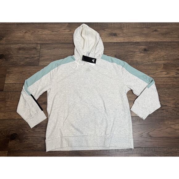 adidas Womens Essentials Colorblocked Hoodie Sweatshirt Aqua Gray Black Sz L NWT - Picture 1 of 5